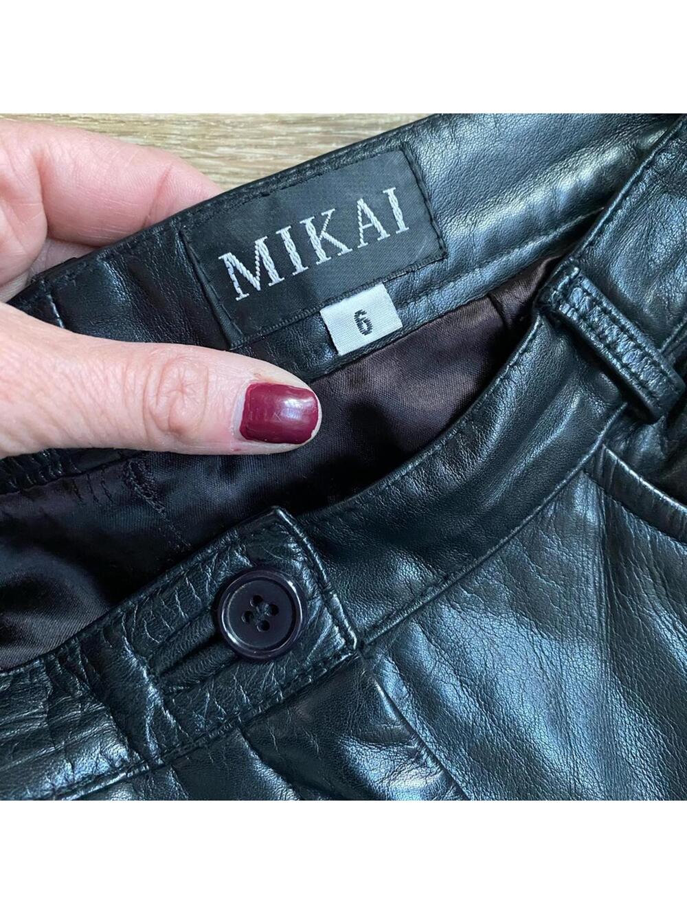 Vintage MIKAI Black Leather Pants High Waist Straight Leg 6 - Picture 5 of 9